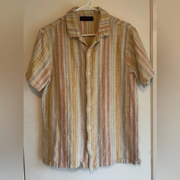 PacSun Button Down Resort Shirt Men’s Multicolored Striped Short Sleeve Size L - Picture 8 of 9